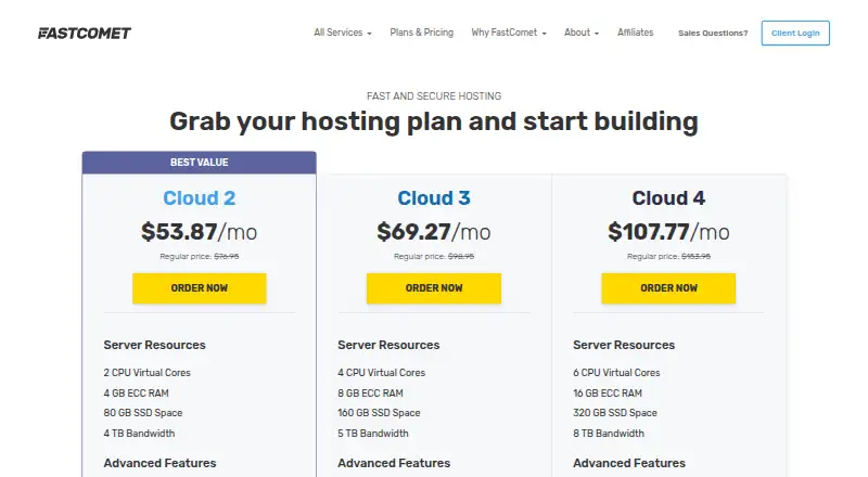 FastComet Cloud VPS screenshot