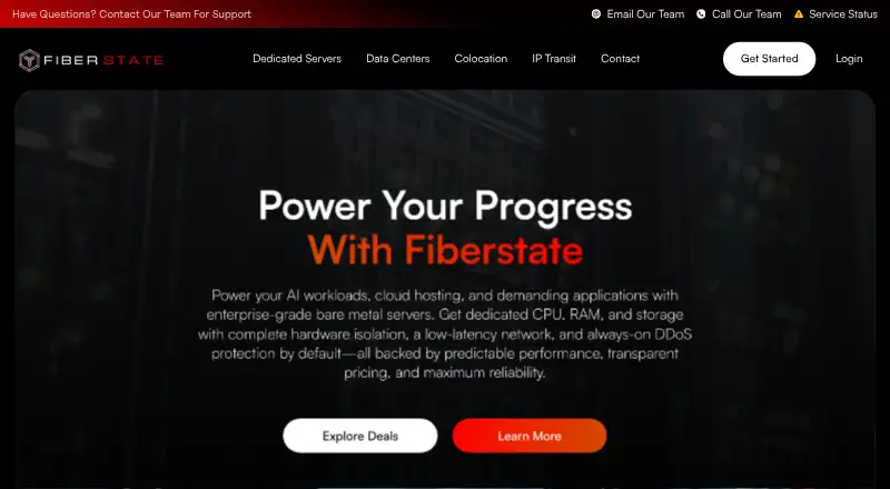 FiberState Bare Metal Servers screenshot