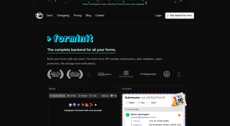Forminit screenshot