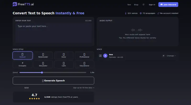 FreeTTS.ai screenshot