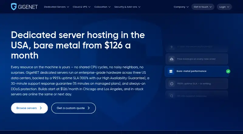 GigeNET Dedicated Servers screenshot