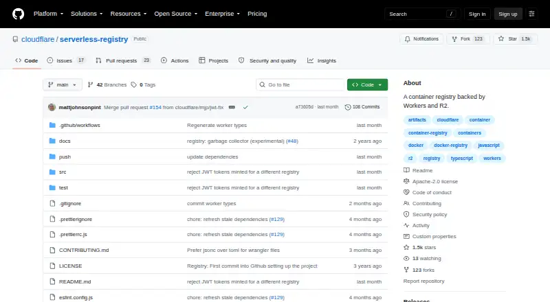 Cloudflare Serverless Registry screenshot