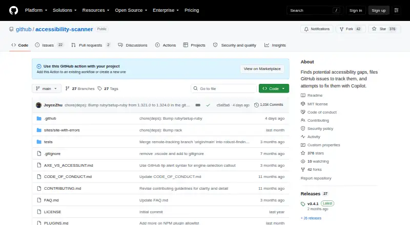GitHub Accessibility Scanner screenshot