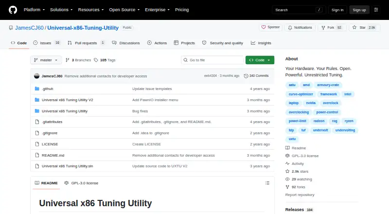 Universal x86 Tuning Utility screenshot
