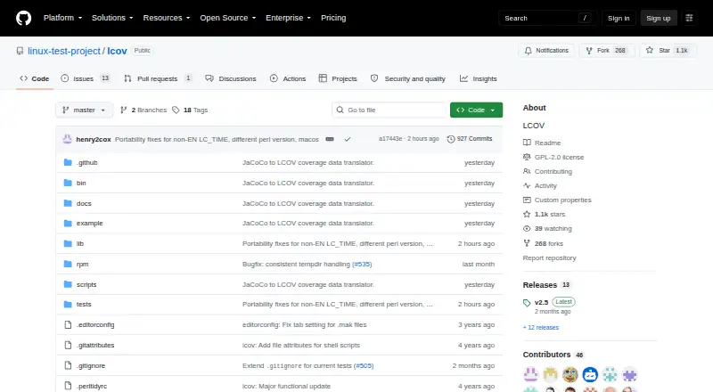 LCOV screenshot