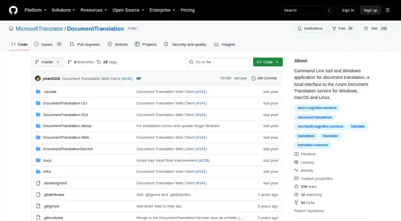 Microsoft Document Translator screenshot