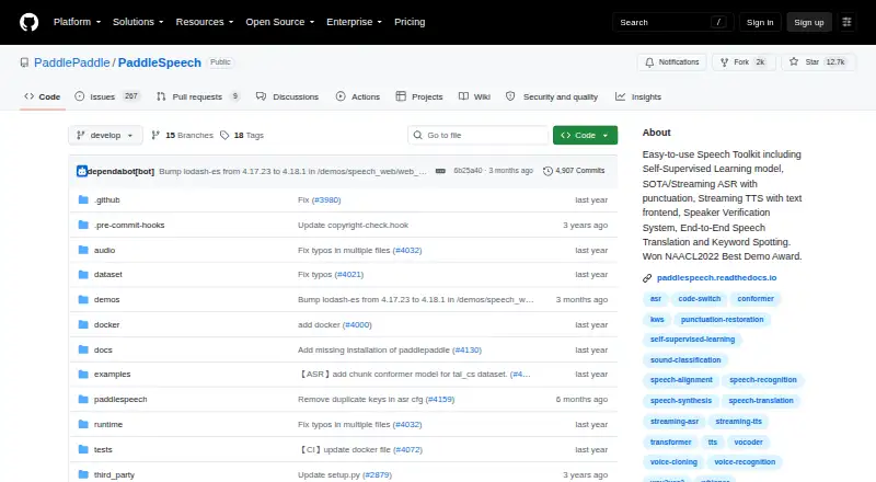 PaddleSpeech screenshot