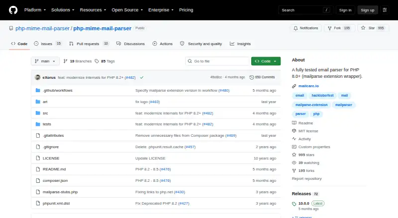 PHP MIME Mail Parser screenshot