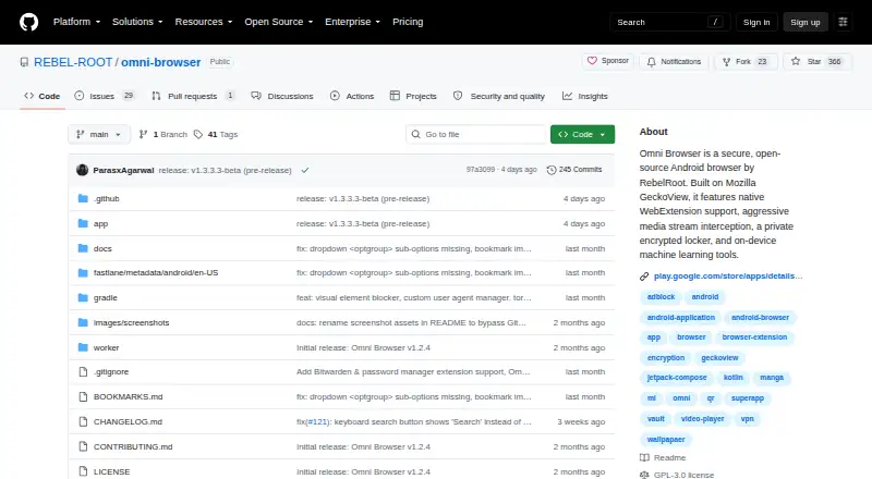 Omni Browser screenshot