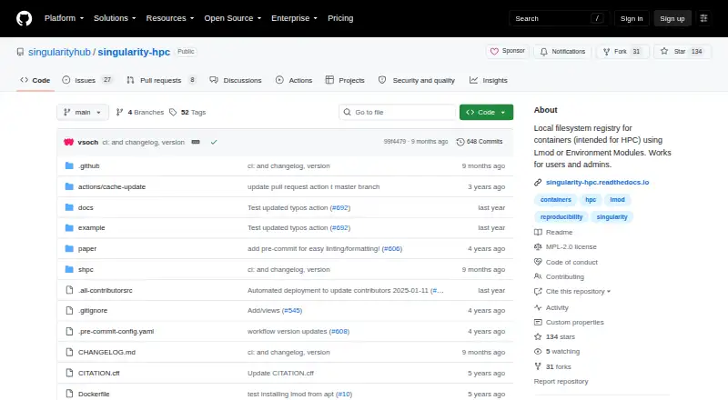 Singularity Registry HPC screenshot