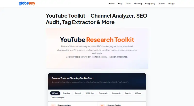 Globeany YouTube Toolkit screenshot