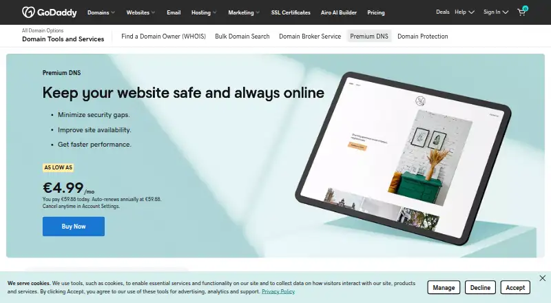 GoDaddy Premium DNS screenshot