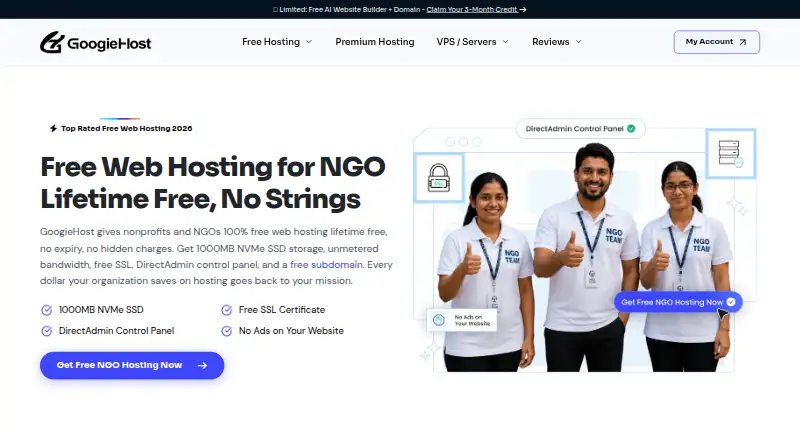 GoogieHost NGO Hosting screenshot