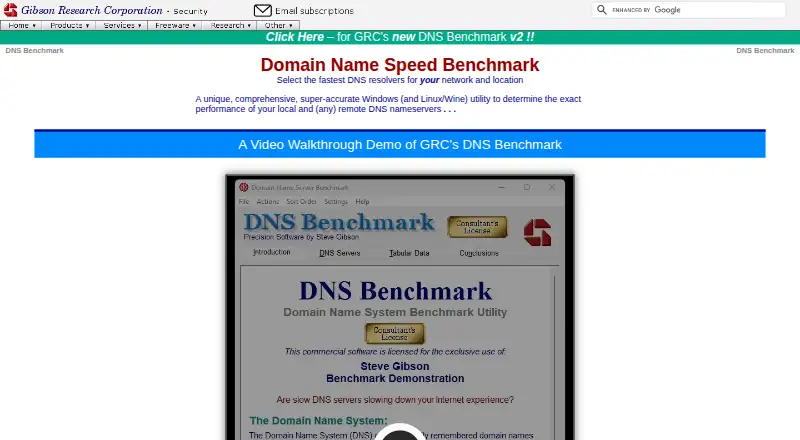 GRC DNS Benchmark screenshot