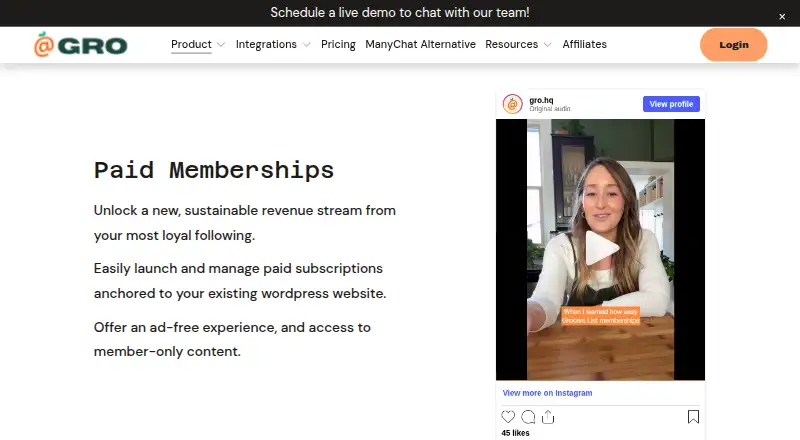 GRO Paid Memberships screenshot