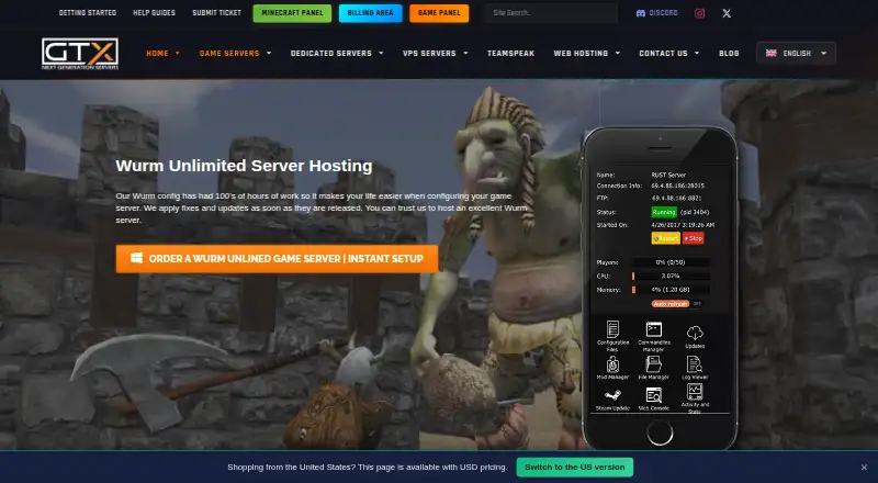 GTXGaming Wurm Unlimited Hosting screenshot