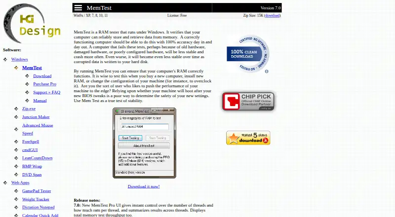 HCI MemTest screenshot