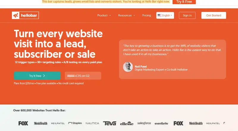 Hello Bar screenshot
