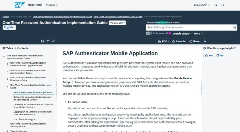SAP Authenticator screenshot