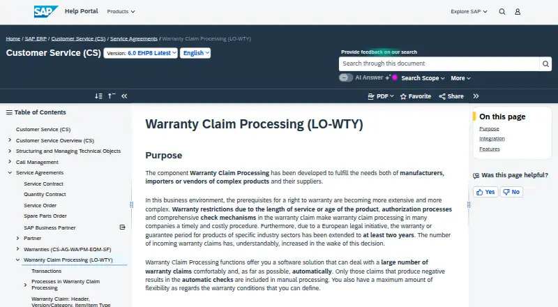 SAP Warranty Claim Processing screenshot
