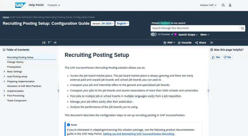 SAP SuccessFactors Recruiting Posting screenshot