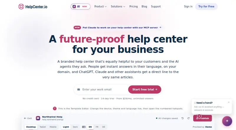HelpCenter.io screenshot