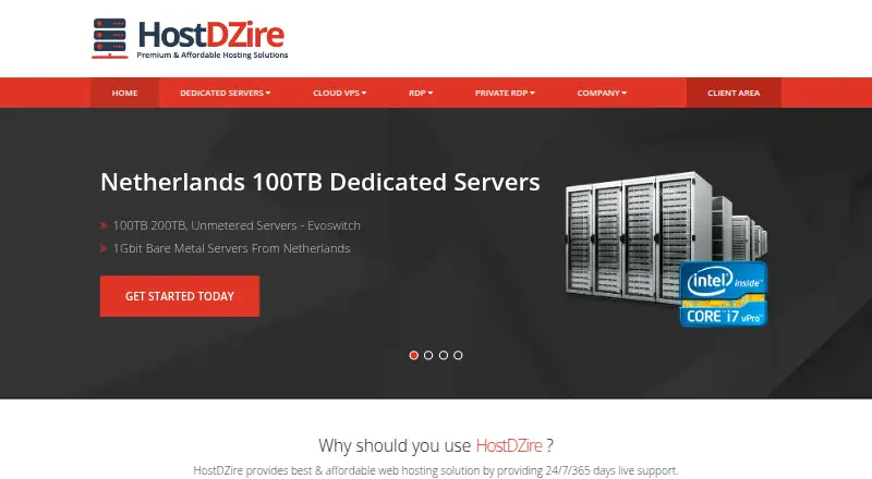 HostDZire Dedicated Servers screenshot