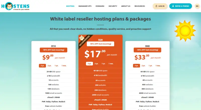 Hostens Reseller Hosting screenshot