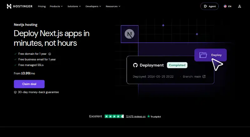 Hostinger Next.js Hosting screenshot