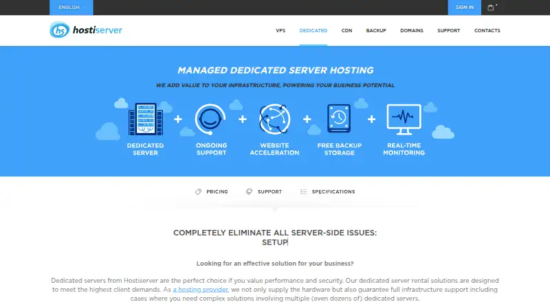 Hostiserver Dedicated Servers screenshot