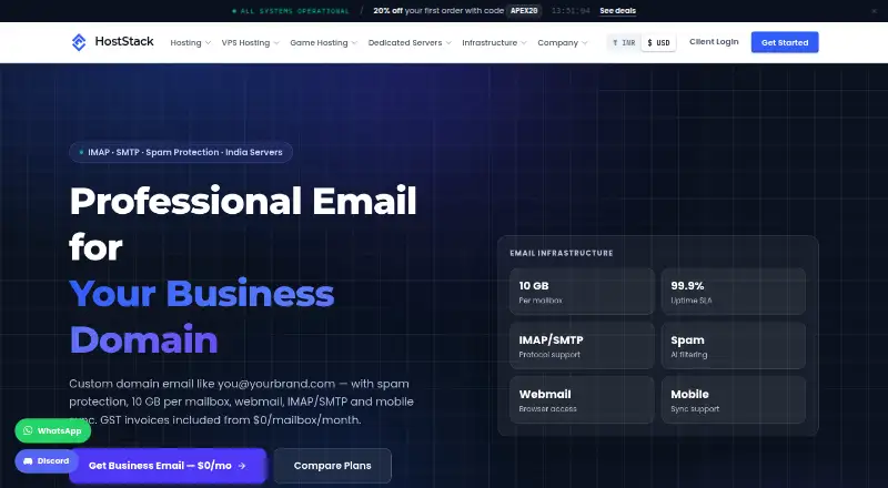 Hoststack Business Email screenshot