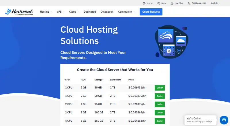 Hostwinds Cloud Servers screenshot