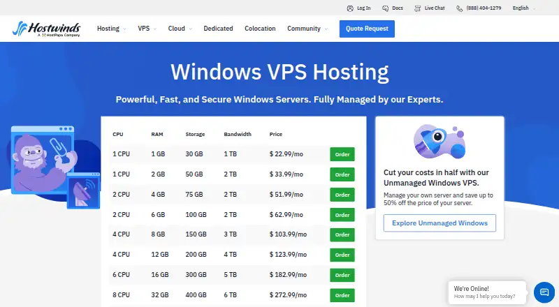 Hostwinds Managed VPS screenshot