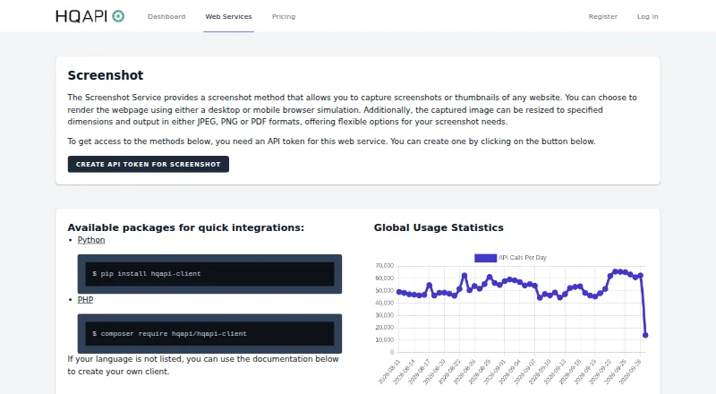HQAPI Screenshot Service screenshot