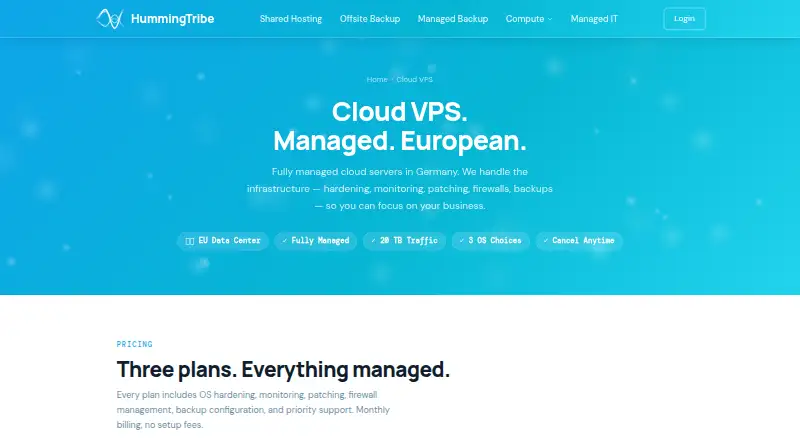 HummingTribe Managed Cloud VPS screenshot
