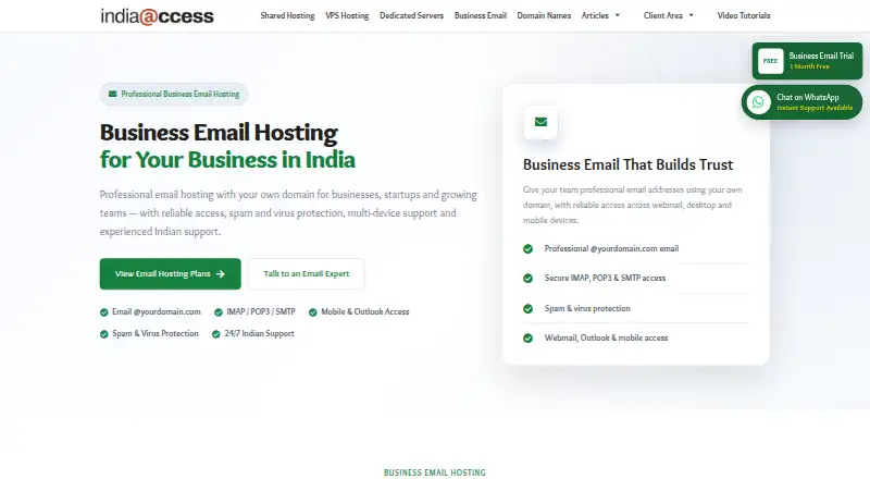 IndiaAccess Business Email screenshot
