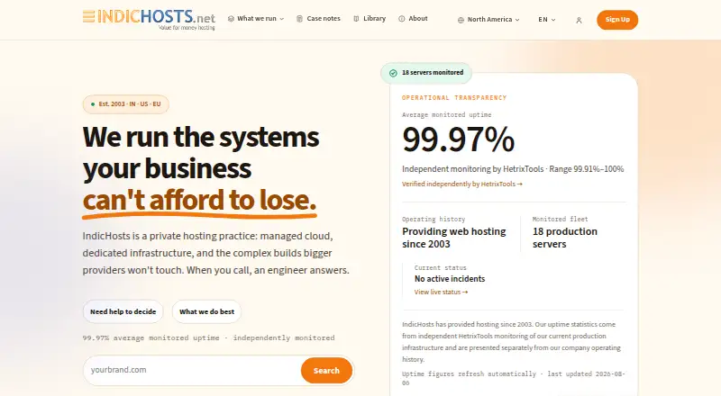 IndicHosts Managed Cloud VPS screenshot