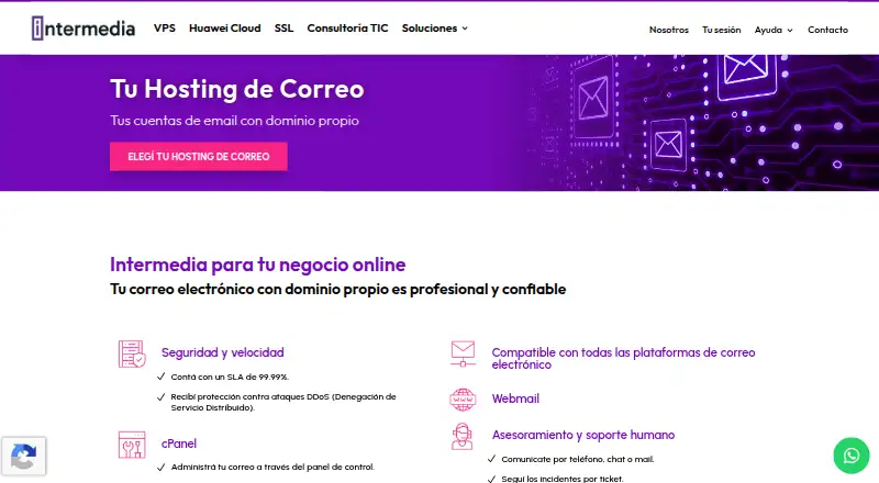 Intermedia Hosting de Correo screenshot
