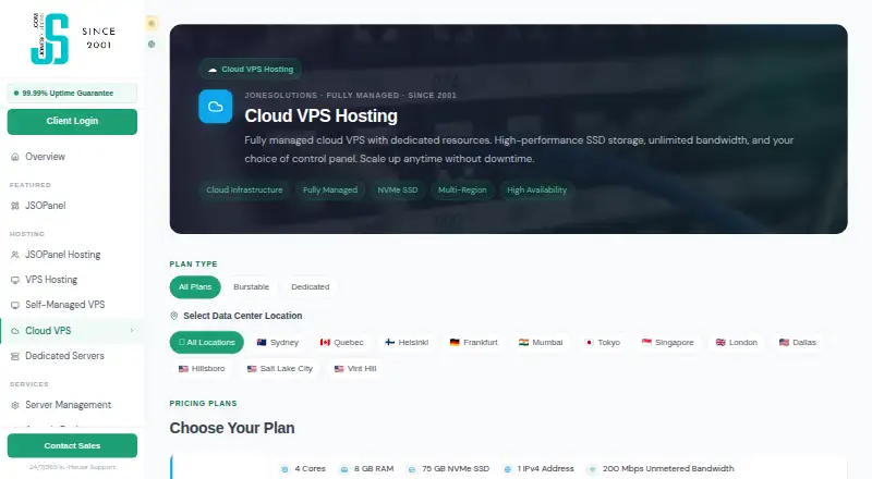 JoneSolutions Cloud VPS screenshot