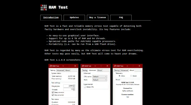 Karhu RAM Test screenshot