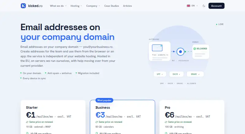 Kicked.ro Email Hosting screenshot