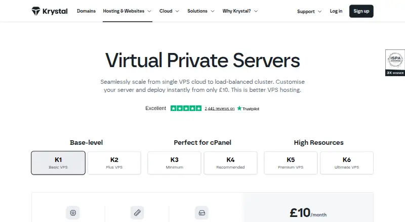 Krystal Virtual Private Servers screenshot