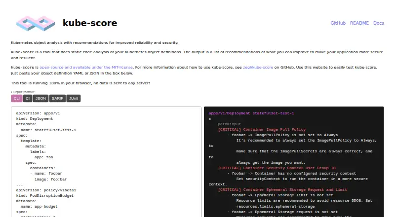 kube-score screenshot