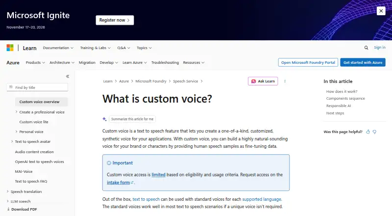 Microsoft Custom Neural Voice screenshot