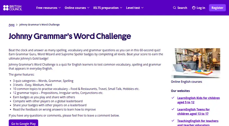 Johnny Grammar's Word Challenge screenshot