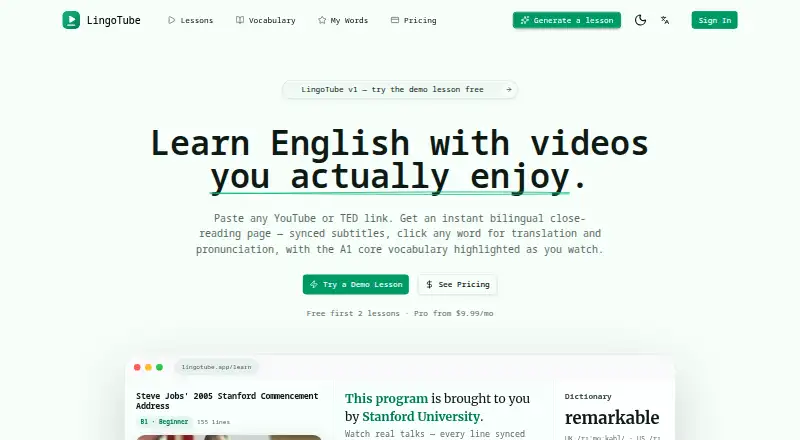 LingoTube screenshot