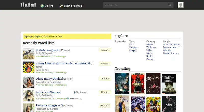 Listal screenshot