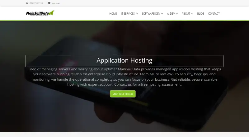 MainSail Data Application Hosting screenshot