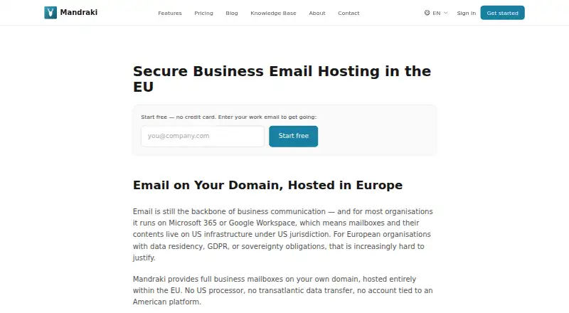 Mandraki Email screenshot
