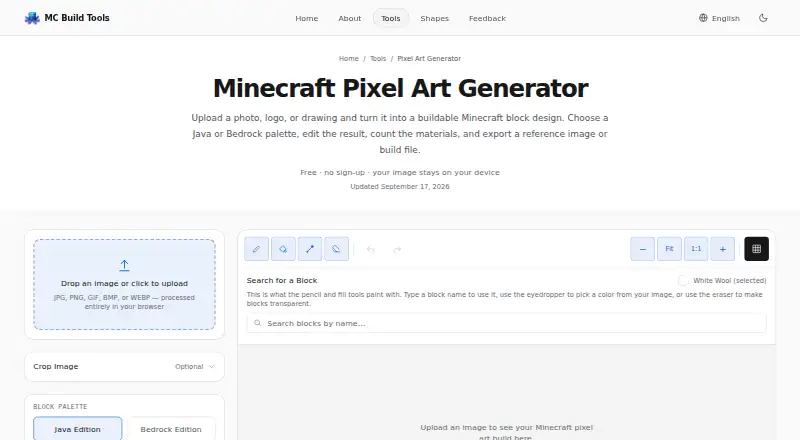 MC Build Tools Pixel Art Generator screenshot